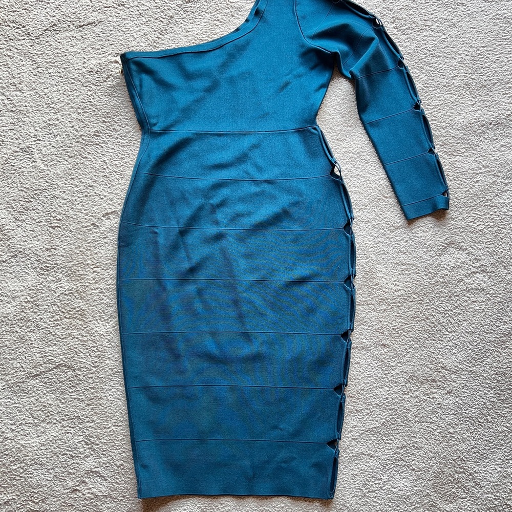 NWT Marciano (Guess) Teal One-Shoulder Bandage Dress with Cut Outs